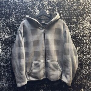 Level's Sportswear Mens XL Checkered Sherpa Lined Zip Hoodie Grey Y2K Skater